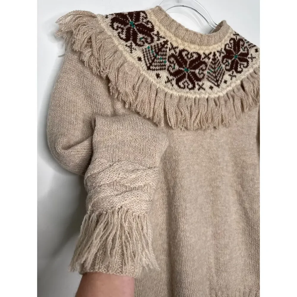 1970s Unbranded Nordic Knit Sweater & Skirt Set w/ Belt medium
